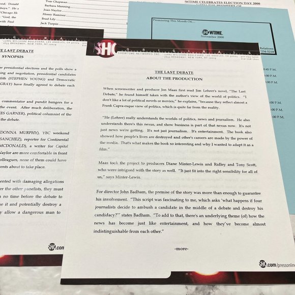 Showtime Movie Press Kit The Last Debate 2000 James Garner Peter Gallagher - Picture 2 of 10